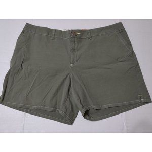 Olive Green Woman Stretch Izod Shorts Yellow Stitch Waist 22
